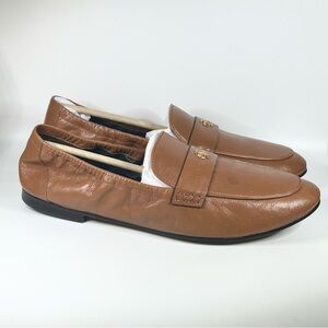 New Tory Burch Ballet Leather Loafers Brown Size 12 MSRP: $298